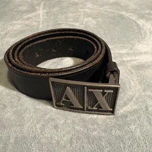 Armani Exchange Brown‎ leather belt with silver buckle